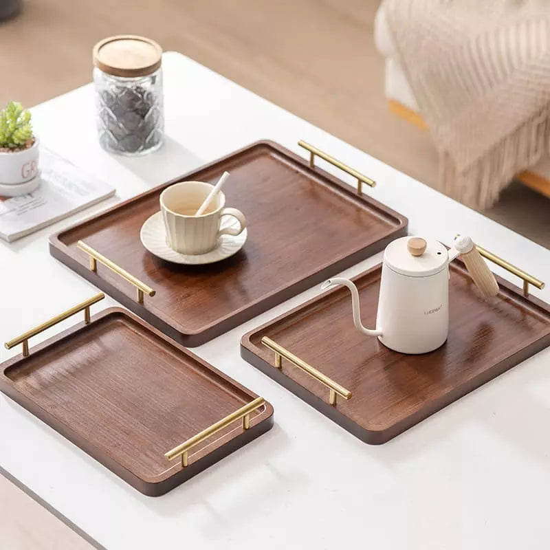Bandeja Decorativa de Madeira Retangular com Alça Homedec