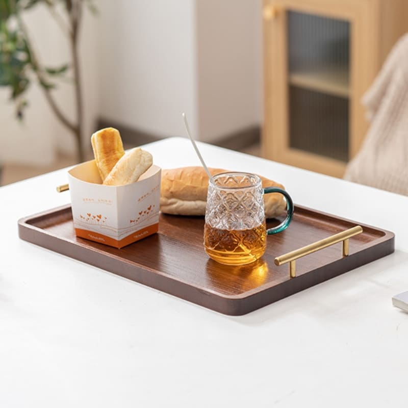 Bandeja Decorativa de Madeira Retangular com Alça Homedec