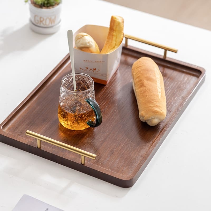 Bandeja Decorativa de Madeira Retangular com Alça Homedec