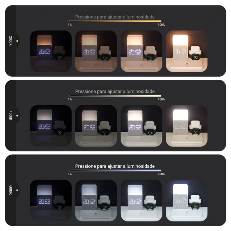 Carregador por Indução Luminária de Mesa e Despertador Homedec