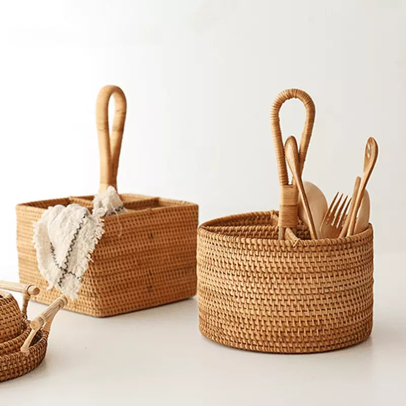 Cesta de Armazenamento de Vime em Rattan Feita a Mão Homedec