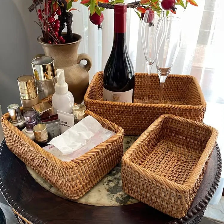 Cesto de Palha Rattan Feito a Mão Homedec