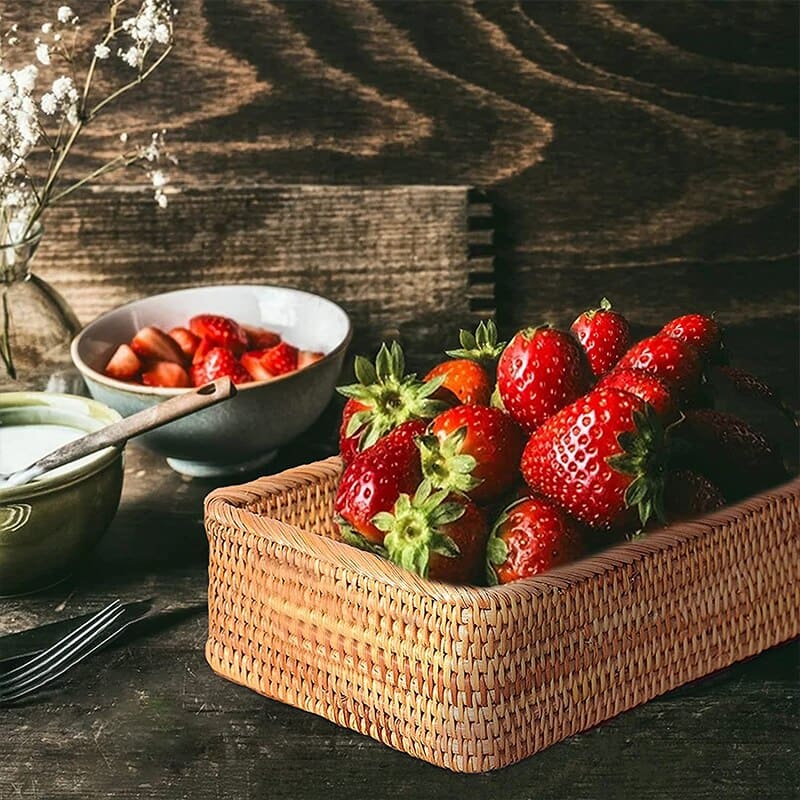 Cesto de Palha Rattan Feito a Mão Homedec