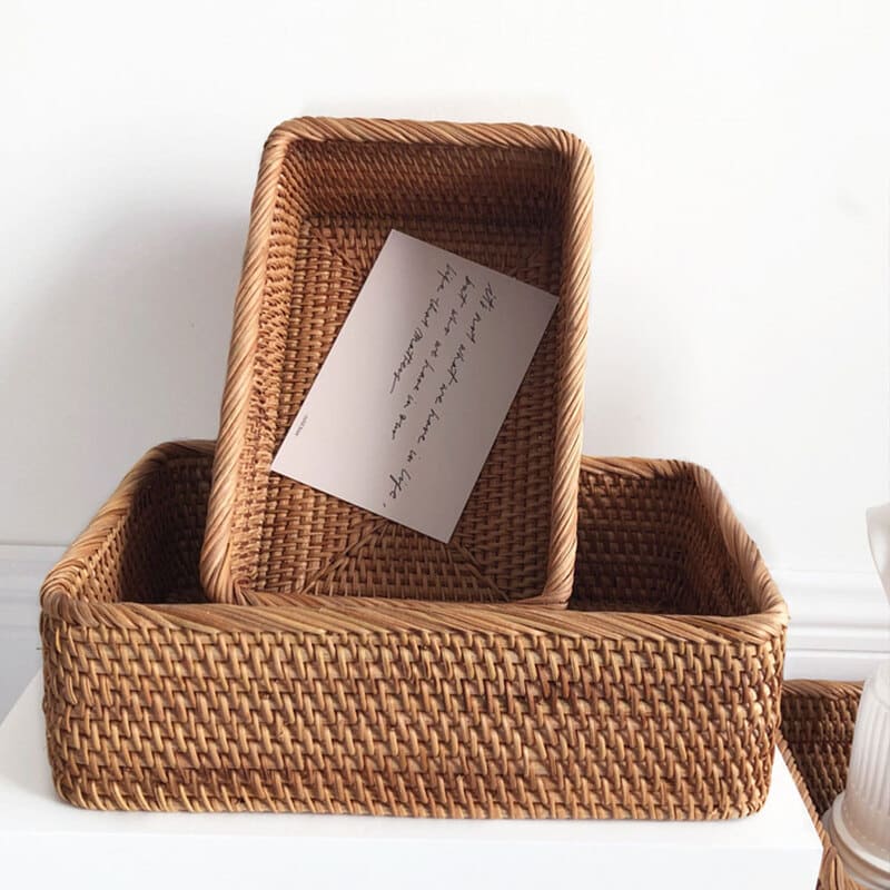 Cesto de Palha Rattan Feito a Mão Homedec