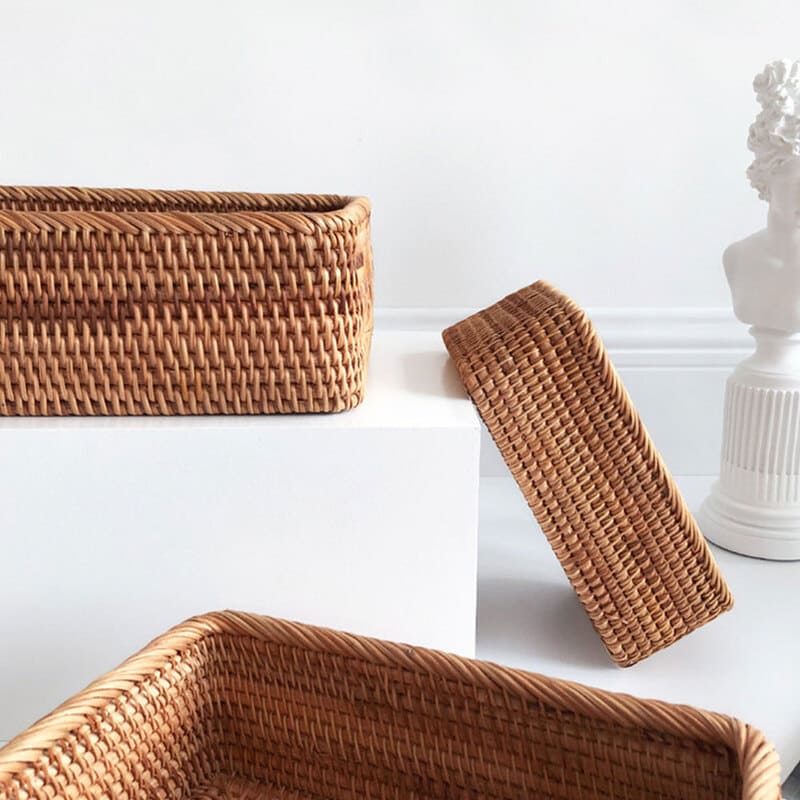 Cesto de Palha Rattan Feito a Mão Homedec