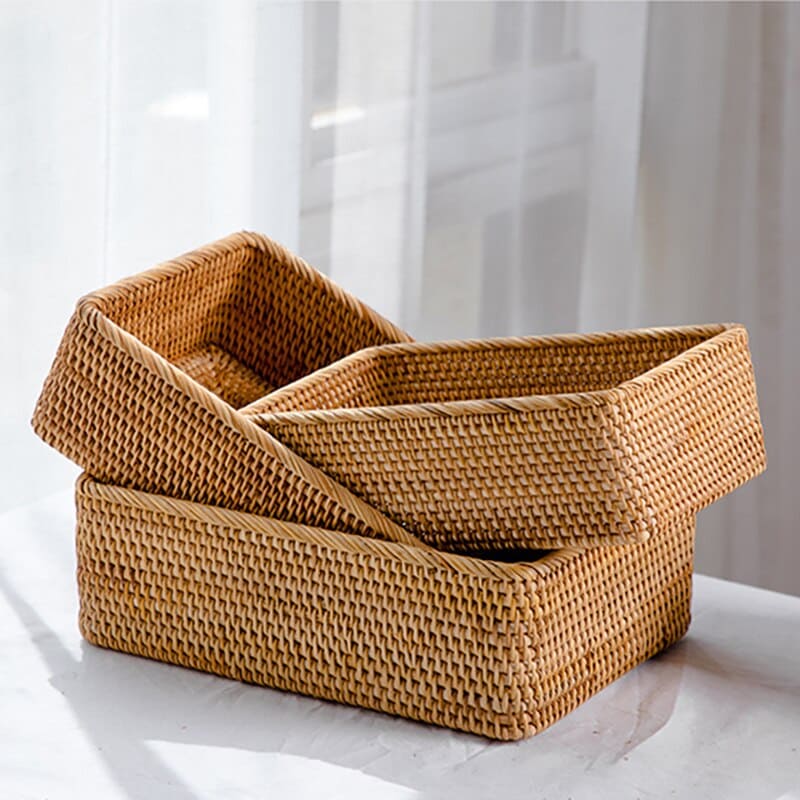 Cesto de Palha Rattan Feito a Mão Homedec