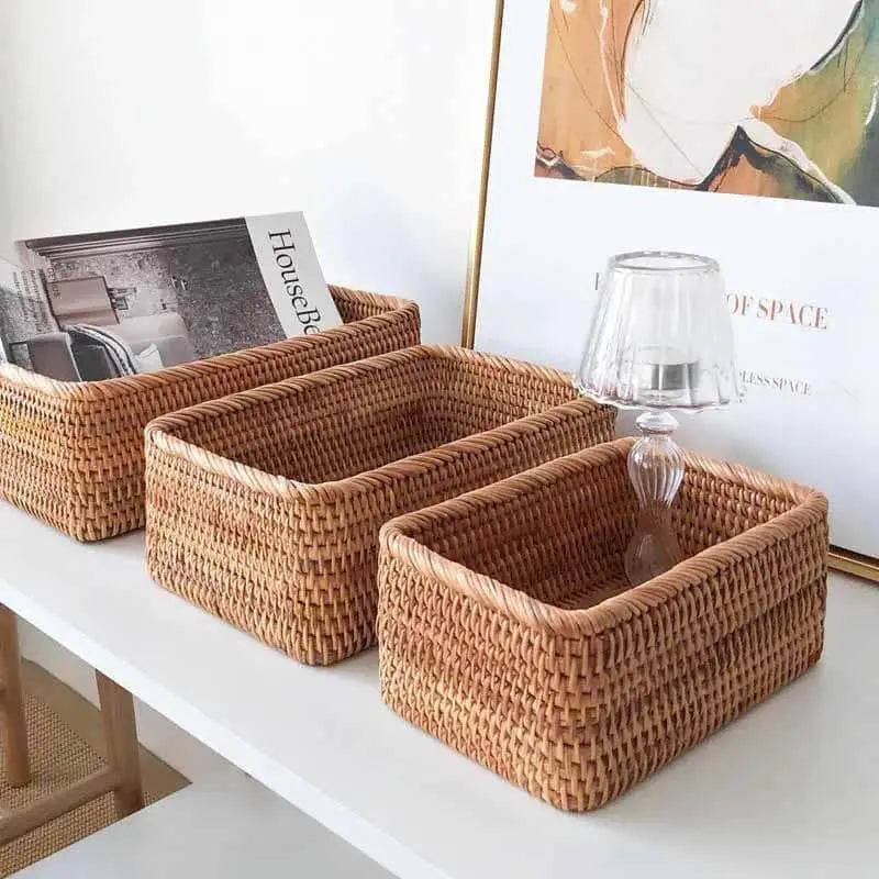 Cesto de Palha Rattan Feito a Mão Homedec