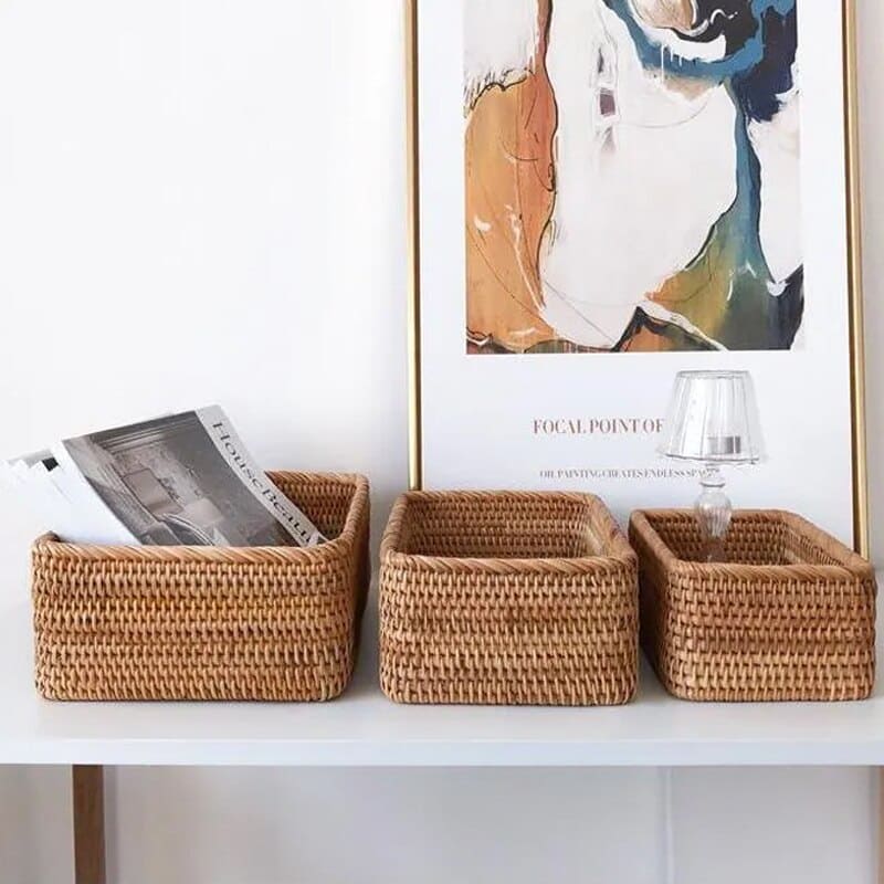 Cesto de Palha Rattan Feito a Mão Homedec