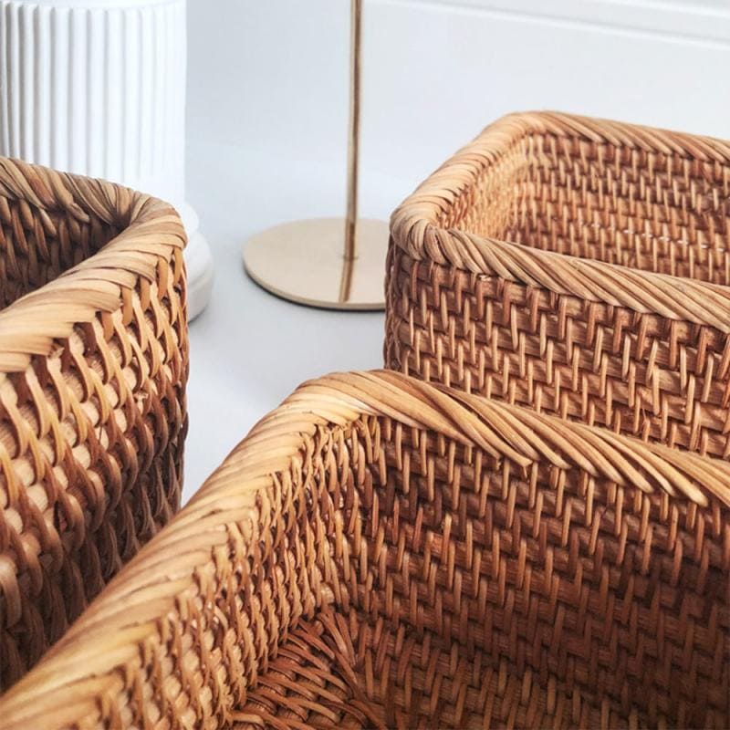Cesto de Palha Rattan Feito a Mão Homedec