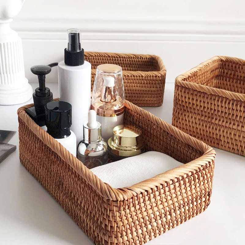 Cesto de Palha Rattan Feito a Mão Homedec
