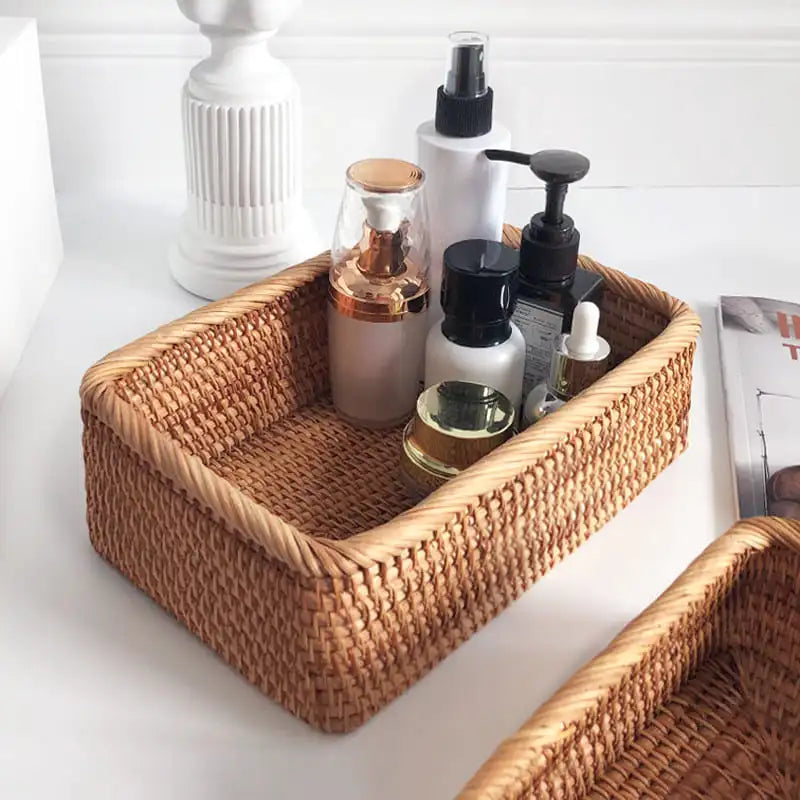 Cesto de Palha Rattan Feito a Mão Homedec
