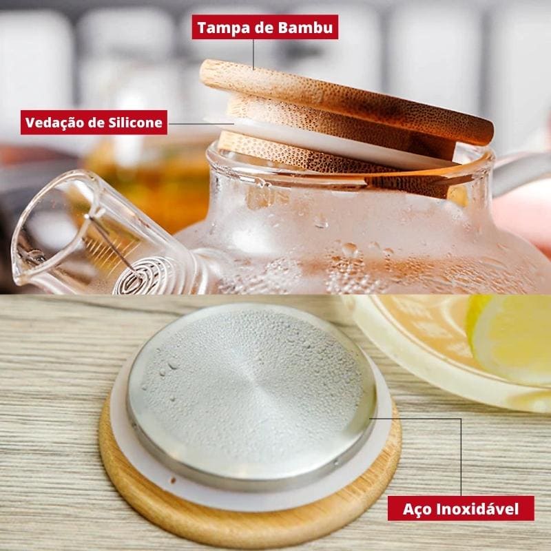 Chaleira de Vidro Borossilicato com Tampa de Bambu Homedec