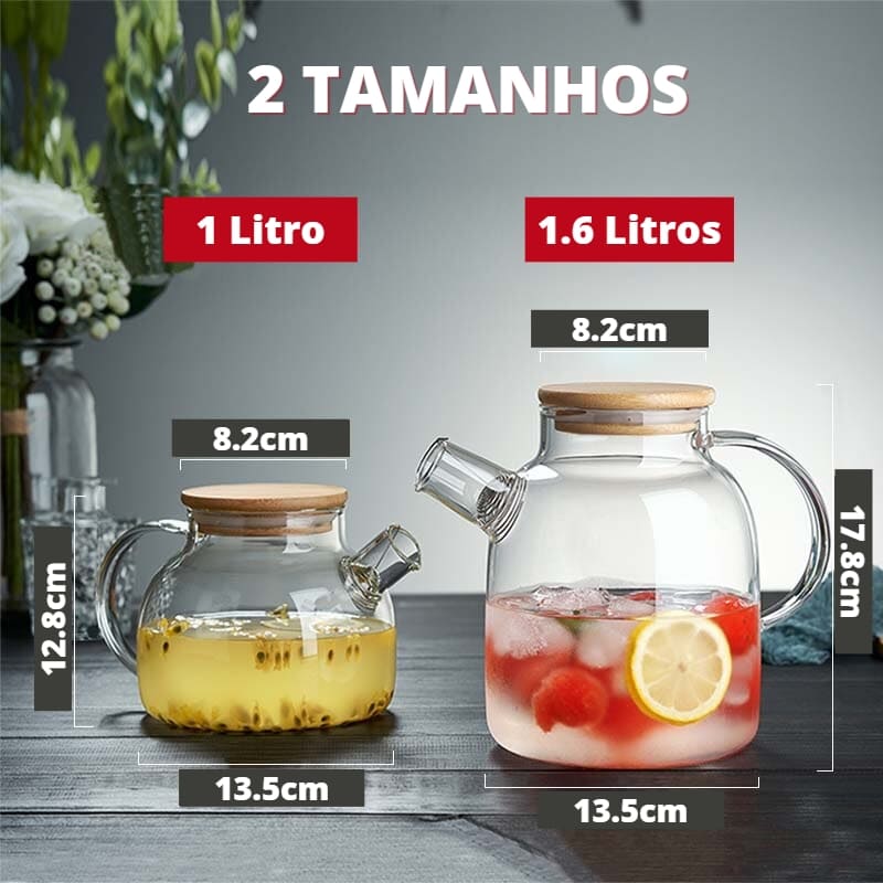 Chaleira de Vidro Borossilicato com Tampa de Bambu Homedec