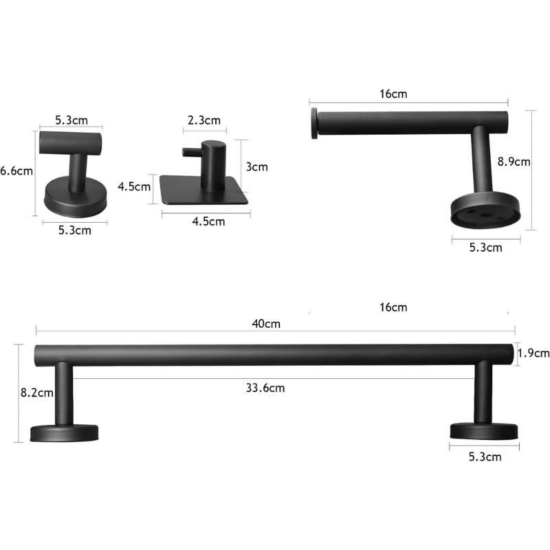 Conjunto de Acessórios para Banheiro 5 Peças Black Matte Aço Inox - Homedec
