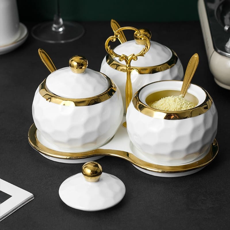 Conjunto de Potes Cerâmica Kit Açucareiro e Saleiro Homedec