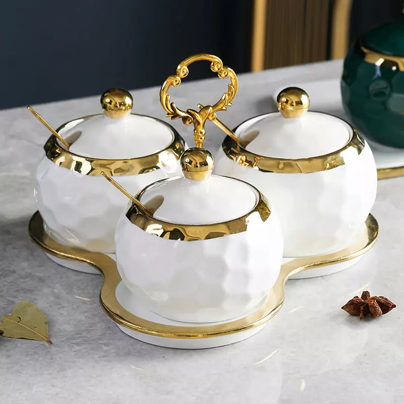Conjunto de Potes Cerâmica Kit Açucareiro e Saleiro Homedec