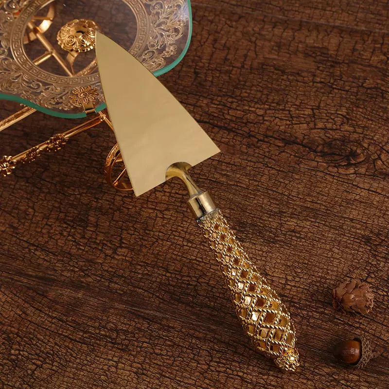 Conjunto Espátula para Bolo e Faca Dourada Homedec