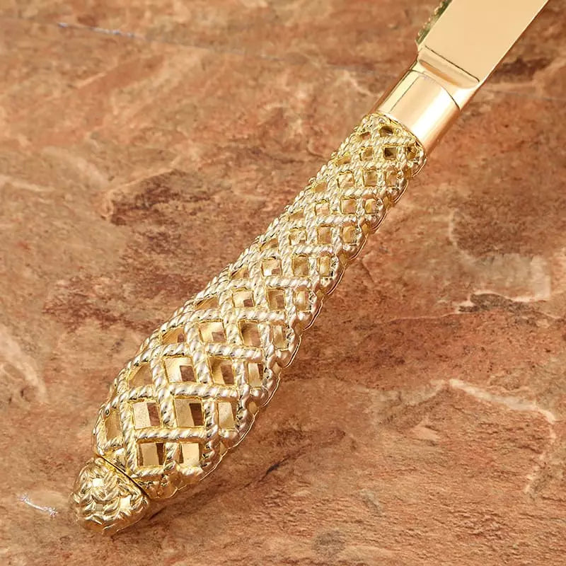 Conjunto Espátula para Bolo e Faca Dourada Homedec
