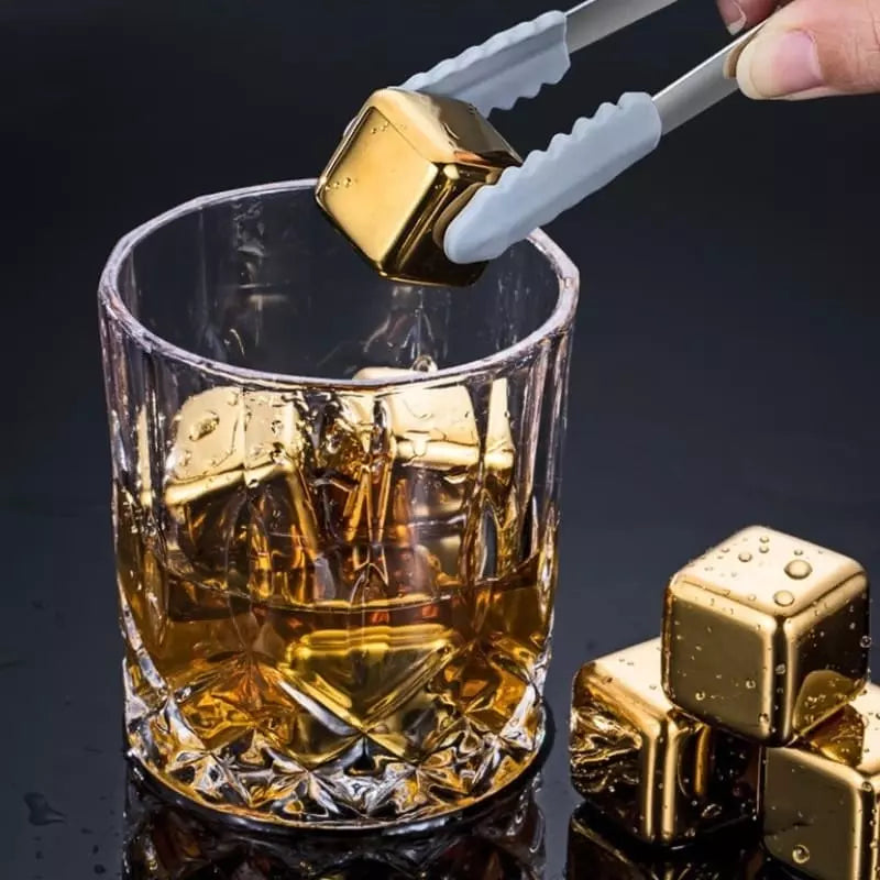 Cubos de Gelo Aço Inox Dourado com Pegador Homedec