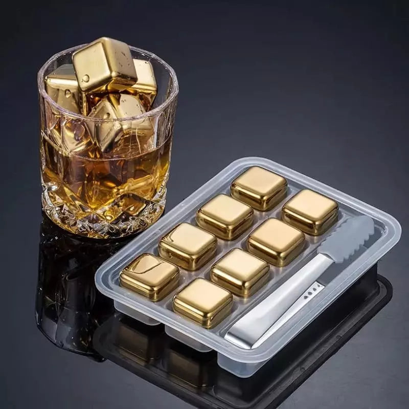 Cubos de Gelo Aço Inox Dourado com Pegador Homedec