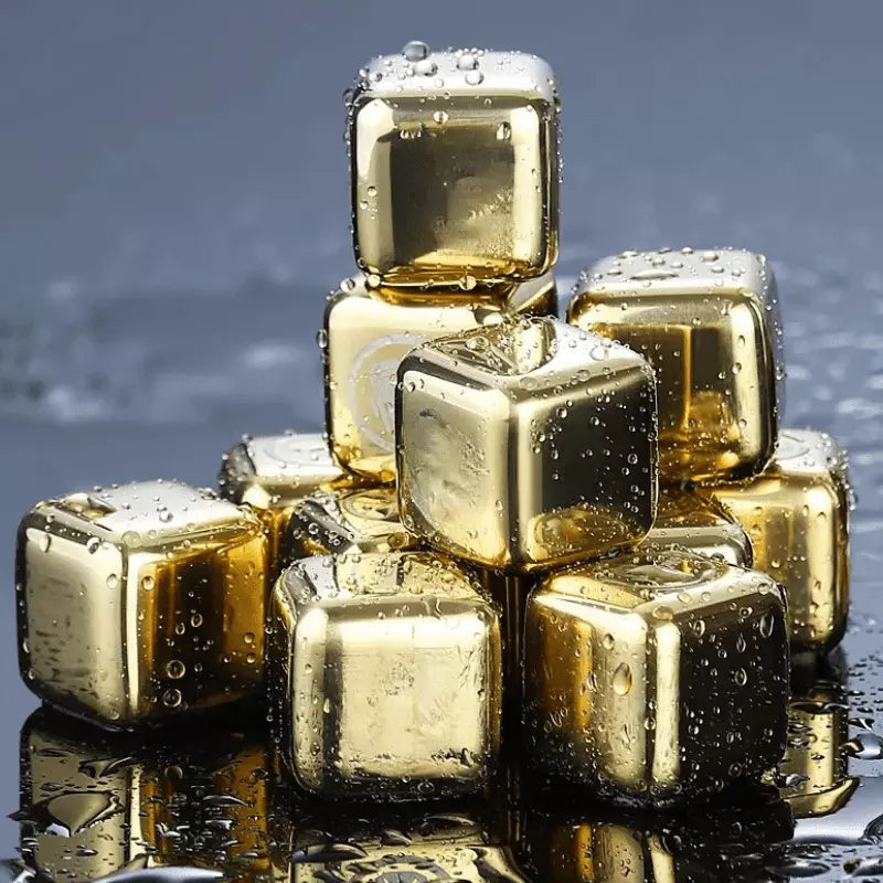 Cubos de Gelo Aço Inox Dourado com Pegador Homedec