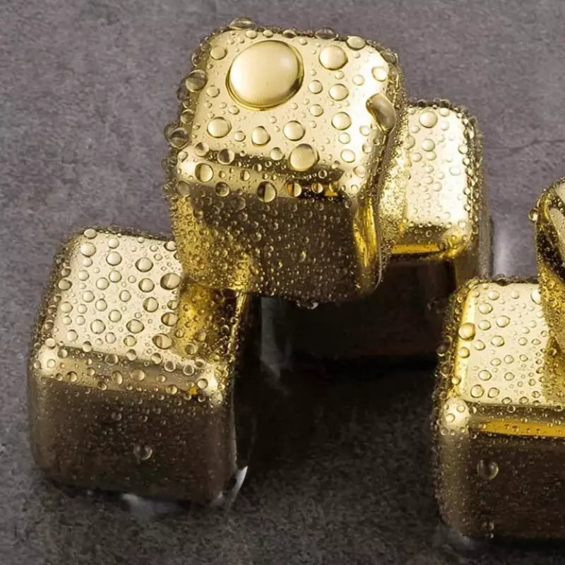 Cubos de Gelo Aço Inox Dourado com Pegador Homedec