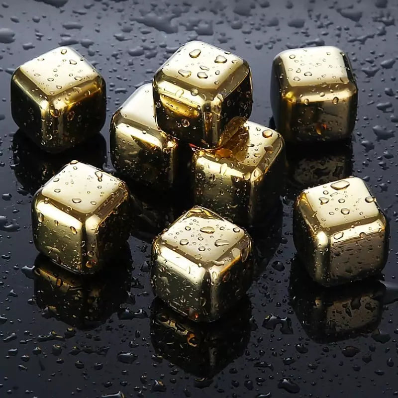 Cubos de Gelo Aço Inox Dourado com Pegador Homedec