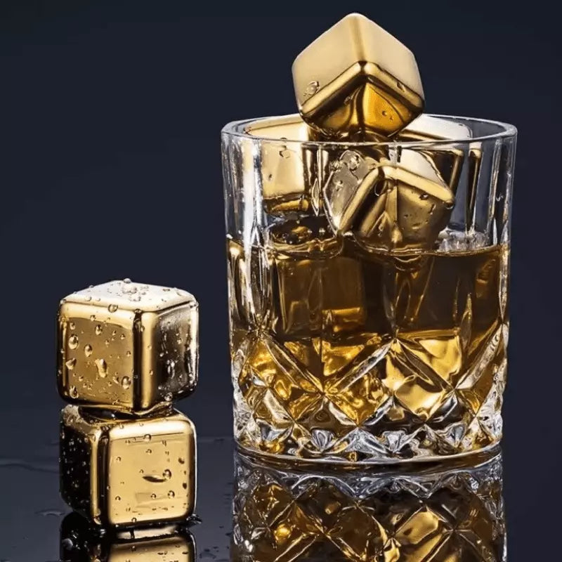 Cubos de Gelo Aço Inox Dourado com Pegador Homedec