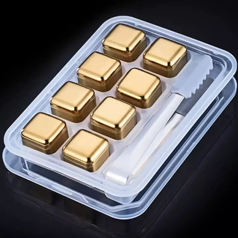 Cubos de Gelo Aço Inox Dourado com Pegador Homedec