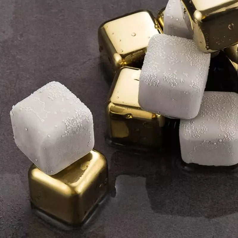 Cubos de Gelo Aço Inox Dourado com Pegador Homedec