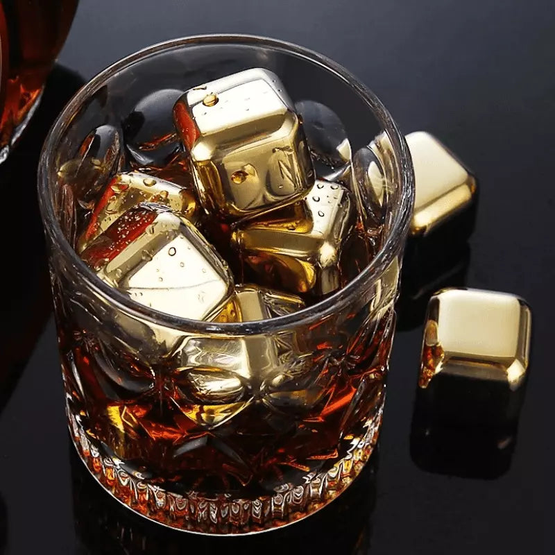 Cubos de Gelo Aço Inox Dourado com Pegador Homedec