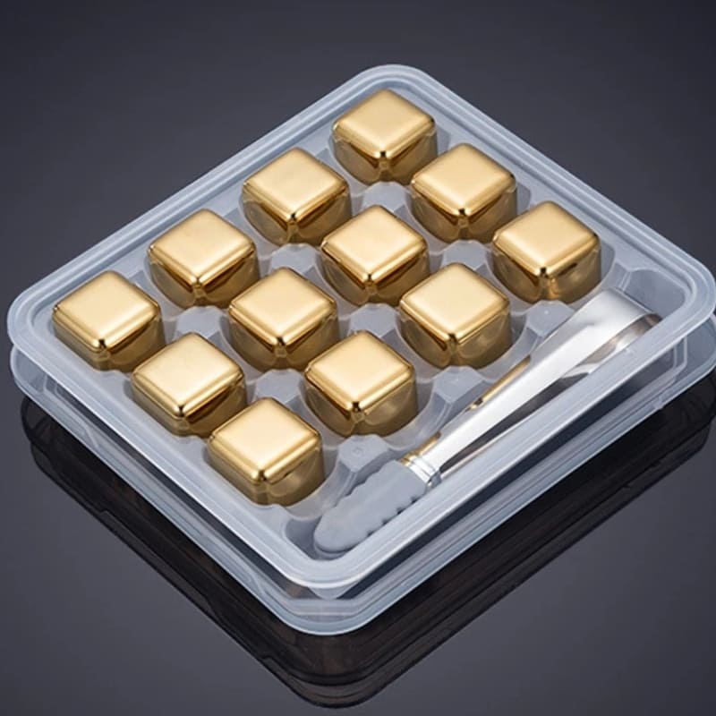 Cubos de Gelo Aço Inox Dourado com Pegador Homedec