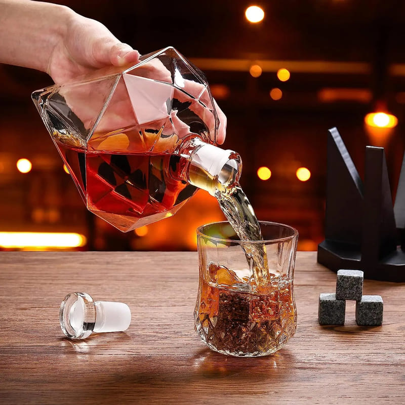 Decanter de Vinho e Whisky Vidro Diamante Home Bar Homedec