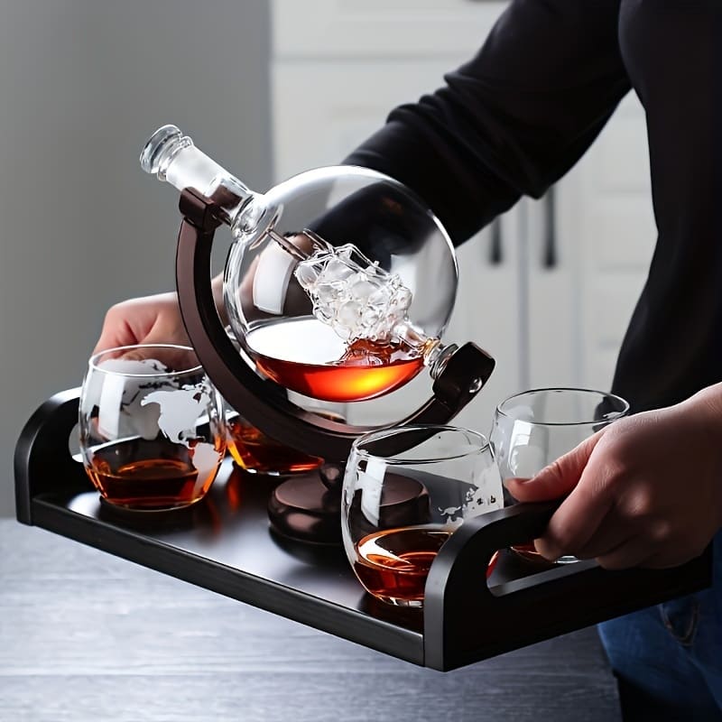 Decanter Whisky Globo Conjunto Recipiente de Vidro Homedec