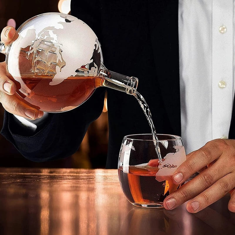 Decanter Whisky Globo Conjunto Recipiente de Vidro Homedec