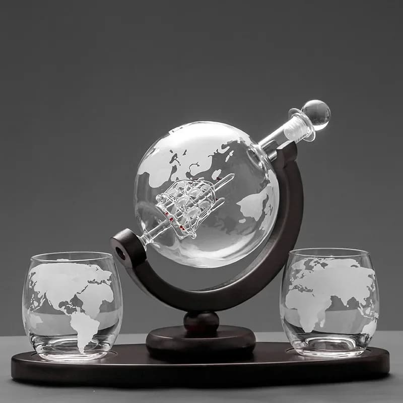 Decanter Whisky Globo Conjunto Recipiente de Vidro Homedec