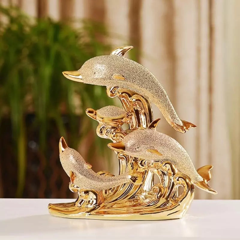 Decoração de Mesa de Luxo Cerâmica Estátua de Golfinhos Homedec