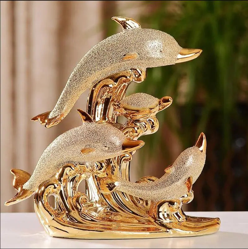Decoração de Mesa de Luxo Cerâmica Estátua de Golfinhos Homedec