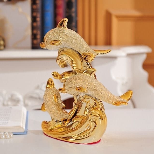 Decoração de Mesa de Luxo Cerâmica Estátua de Golfinhos Homedec