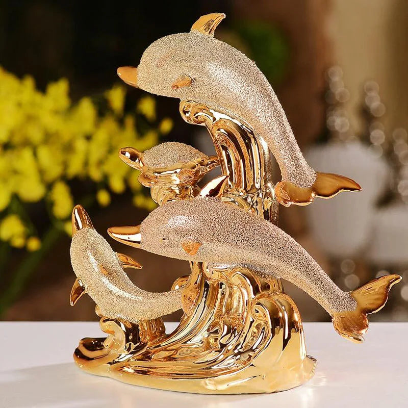 Decoração de Mesa de Luxo Cerâmica Estátua de Golfinhos Homedec