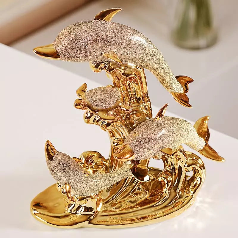 Decoração de Mesa de Luxo Cerâmica Estátua de Golfinhos Homedec