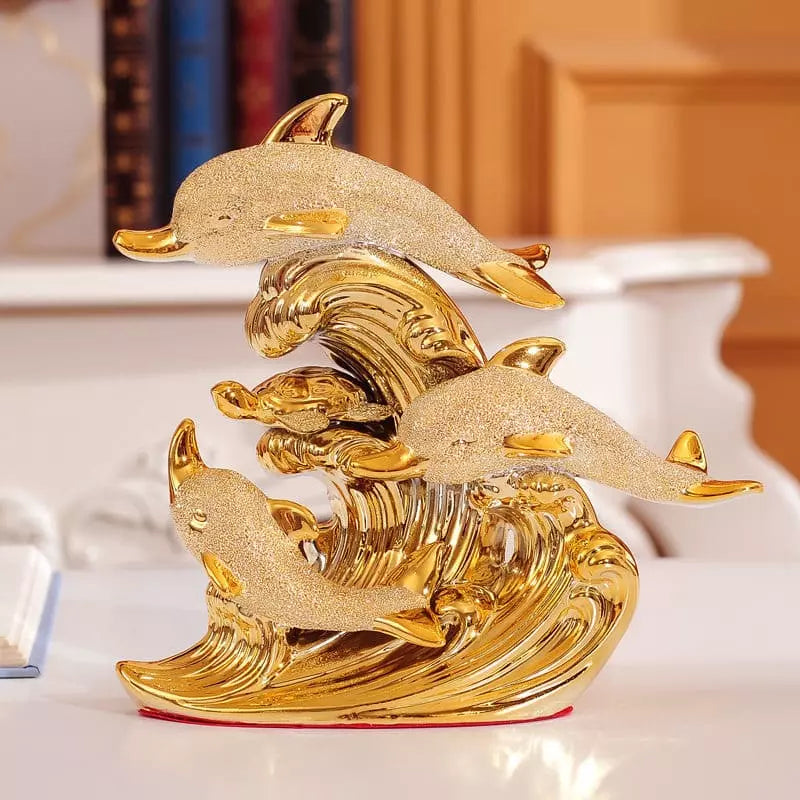Decoração de Mesa de Luxo Cerâmica Estátua de Golfinhos Homedec