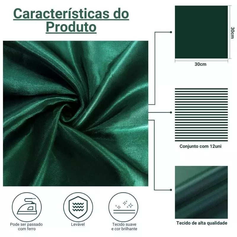 Jogo Guardanapos de Tecido Mesa Posta Cetim 12 peças Homedec