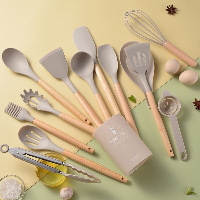 Kit Utensílios de Cozinha 14 Peças Silicone Com Organizador Homedec