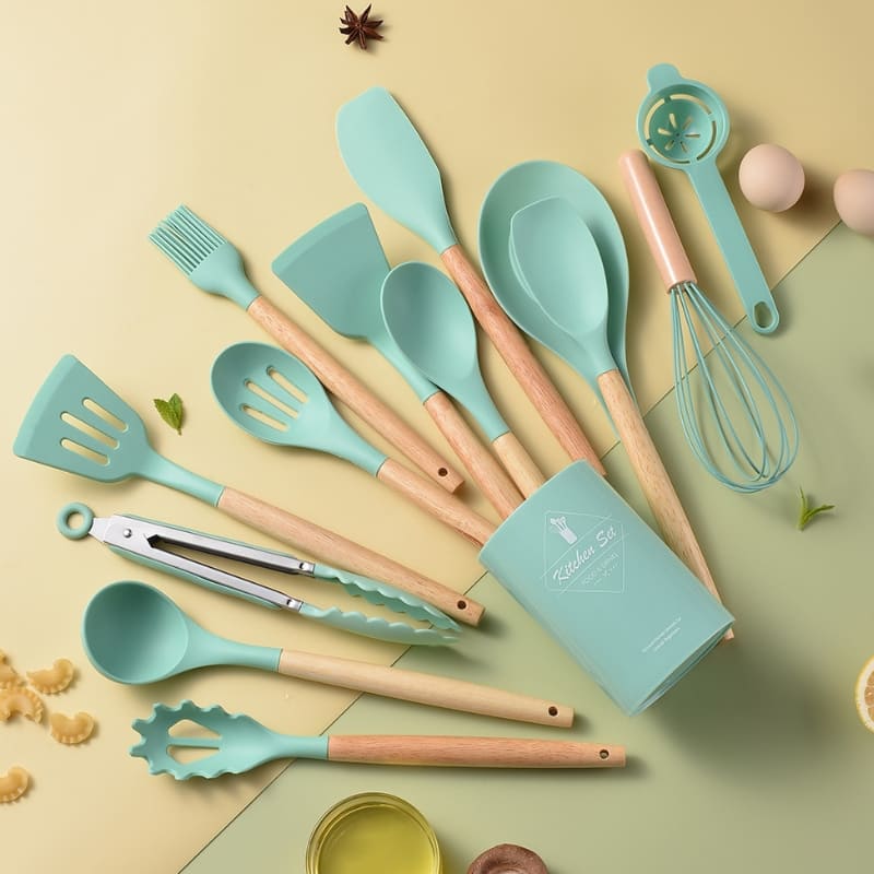 Kit Utensílios de Cozinha 14 Peças Silicone Com Organizador Homedec