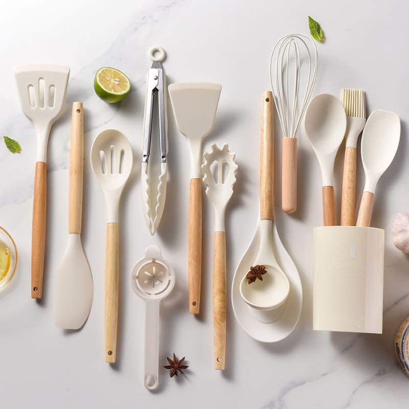 Kit Utensílios de Cozinha 14 Peças Silicone Com Organizador Homedec