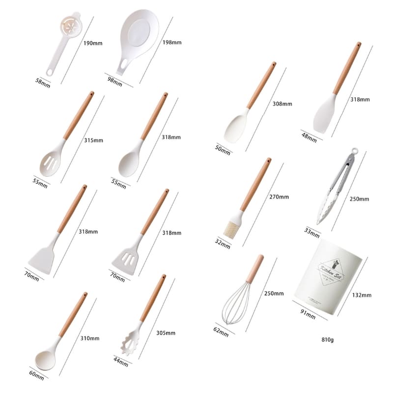 Kit Utensílios de Cozinha 14 Peças Silicone Com Organizador Homedec