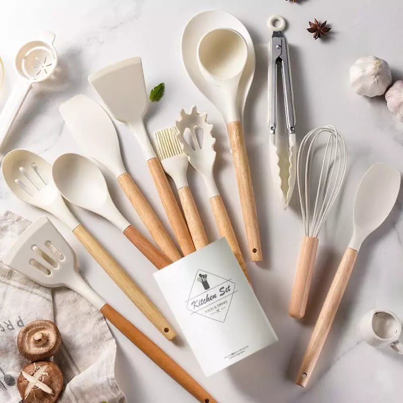 Kit Utensílios de Cozinha 14 Peças Silicone Com Organizador Homedec