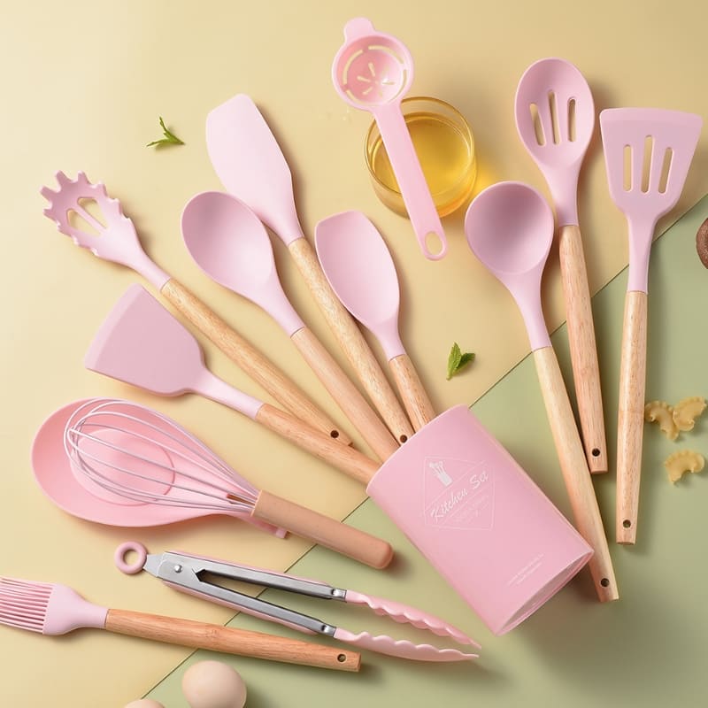 Kit Utensílios de Cozinha 14 Peças Silicone Com Organizador Homedec