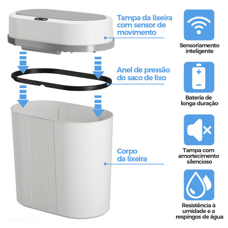 lixeira automática com sensor inteligente fácil de manusear
